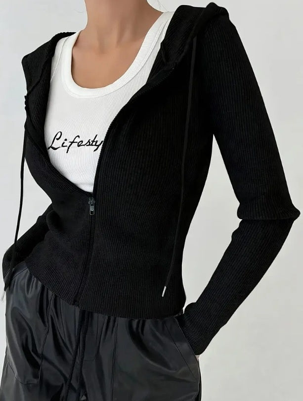 Slim-fit Zipper Hooded Jacket Coat with Casual Cardigan Style