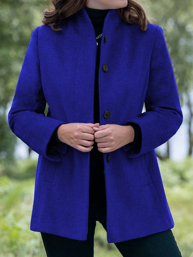 Minimalist Long Sleeve Lapel Button Slim-fit Woolen Coat