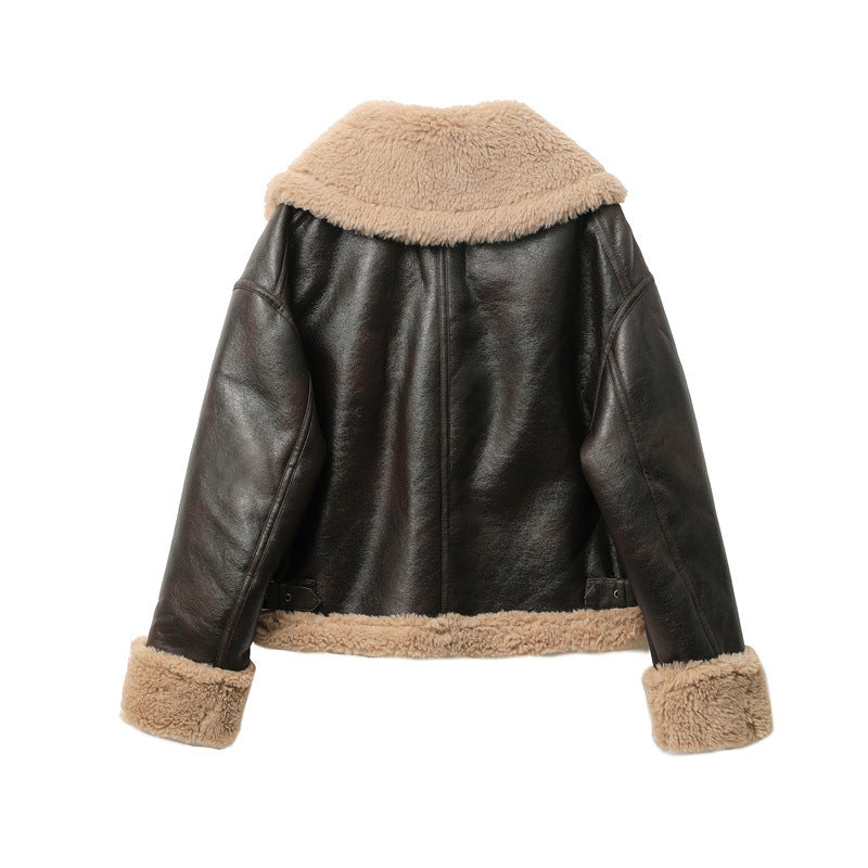 Short Jacket with Thickened Warm Double-Sided Faux Fur Design