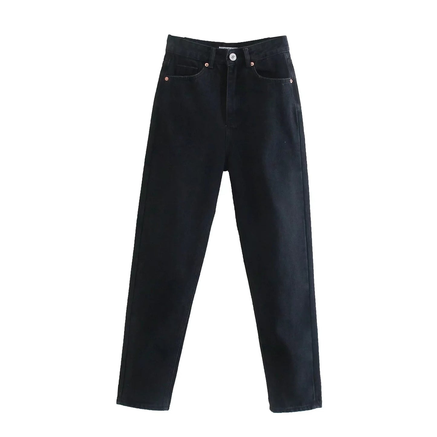 High Waist Loose Casual Denim Trousers with Straight-Leg Style