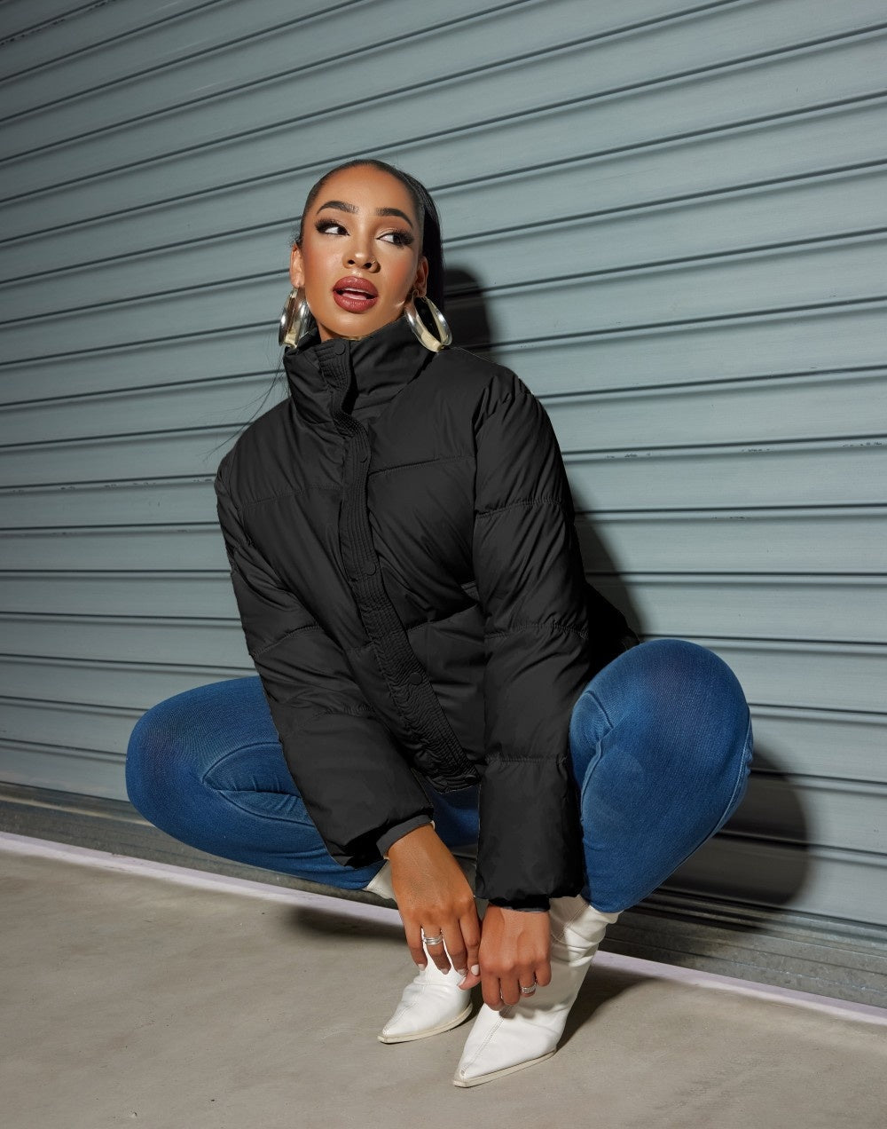 Short Thickened Turn-down Collar Coat with Stylish Street Fashion Design