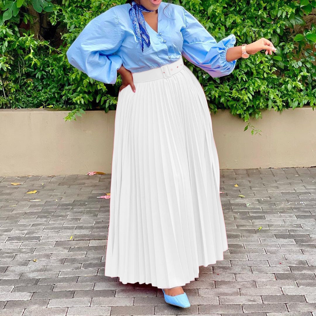 Pleated Long Skirt with Elastic Waistband for Comfortable Fit