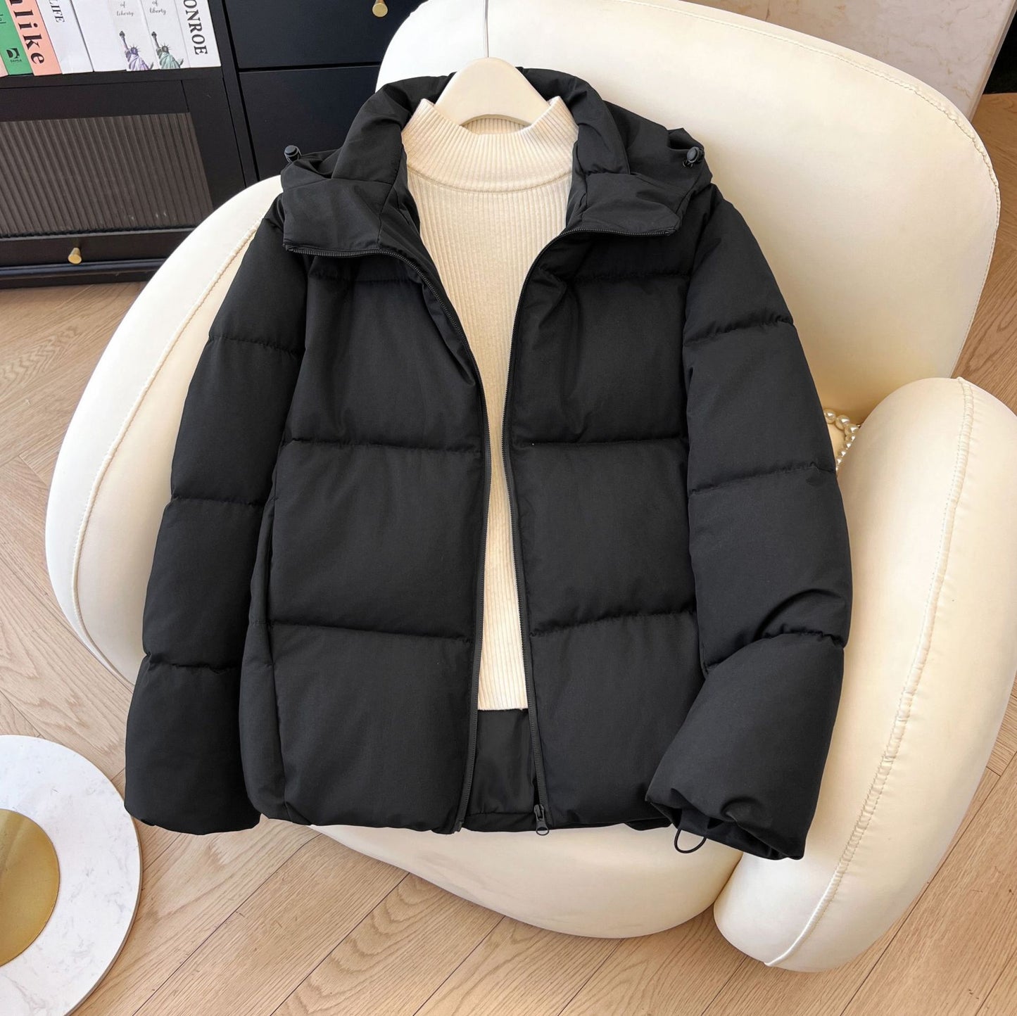 Down Cotton Jacket with Windproof Hood for Ultimate Comfort