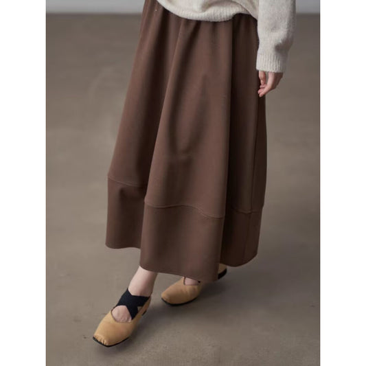 Commuter Woolen Solid Color Skirt with High Elasticity Comfort