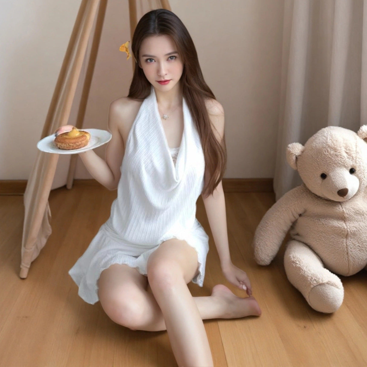 Swing Collar Halter Dress with Backless Design for Stylish Outings