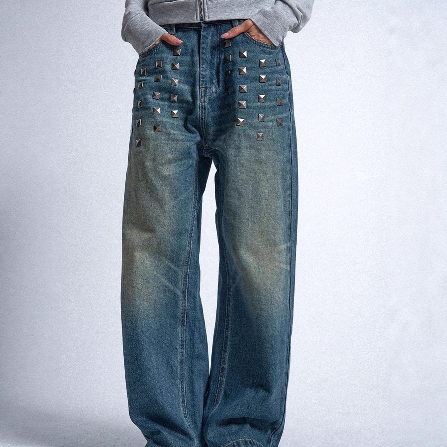 Gothic High Street Loose Jeans with Retro Style and Mid Waist Design