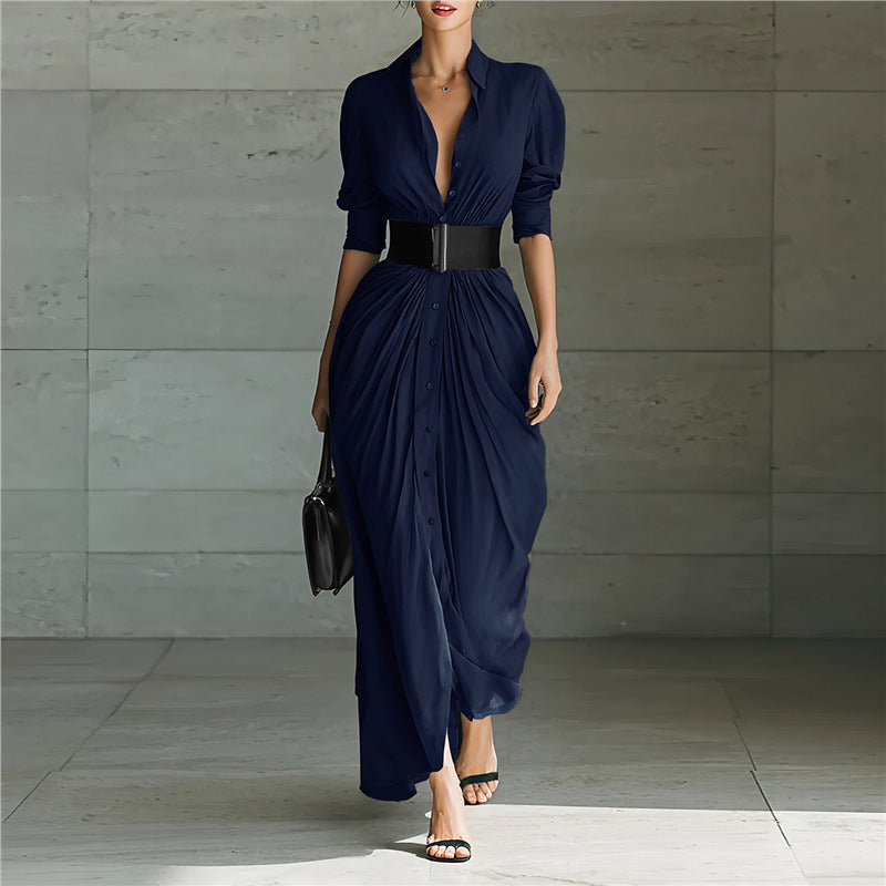 Shirt Dress with Elegant Lapel and Belt for Sophisticated Style