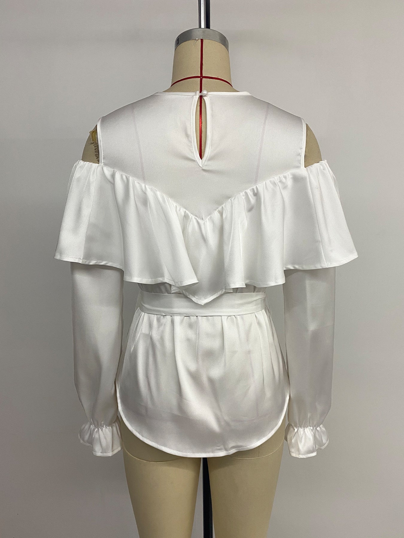 Long-sleeved Ruffled Off-the-shoulder Lace-up Shirt for Stylish Looks