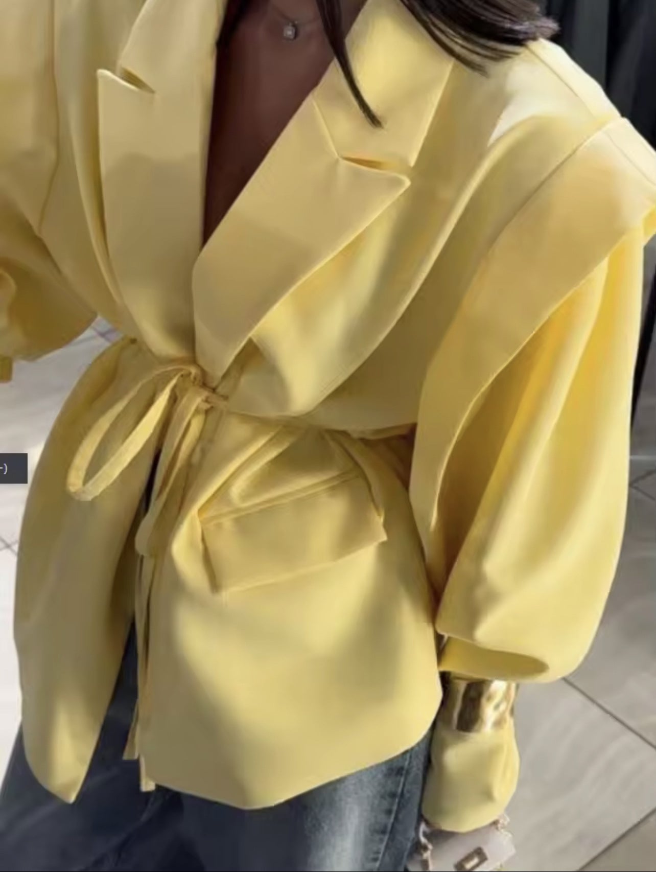 Padded Shoulder Blazer with Lace-up Waist Control for a Flattering Fit