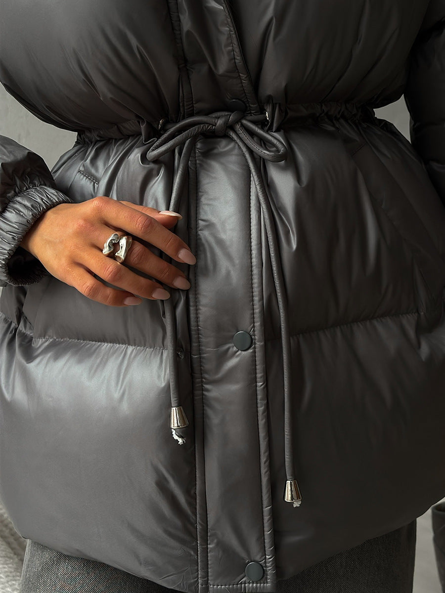 Slim-fit Drawstring Hooded Jacket with Comfortable Thermal Padding