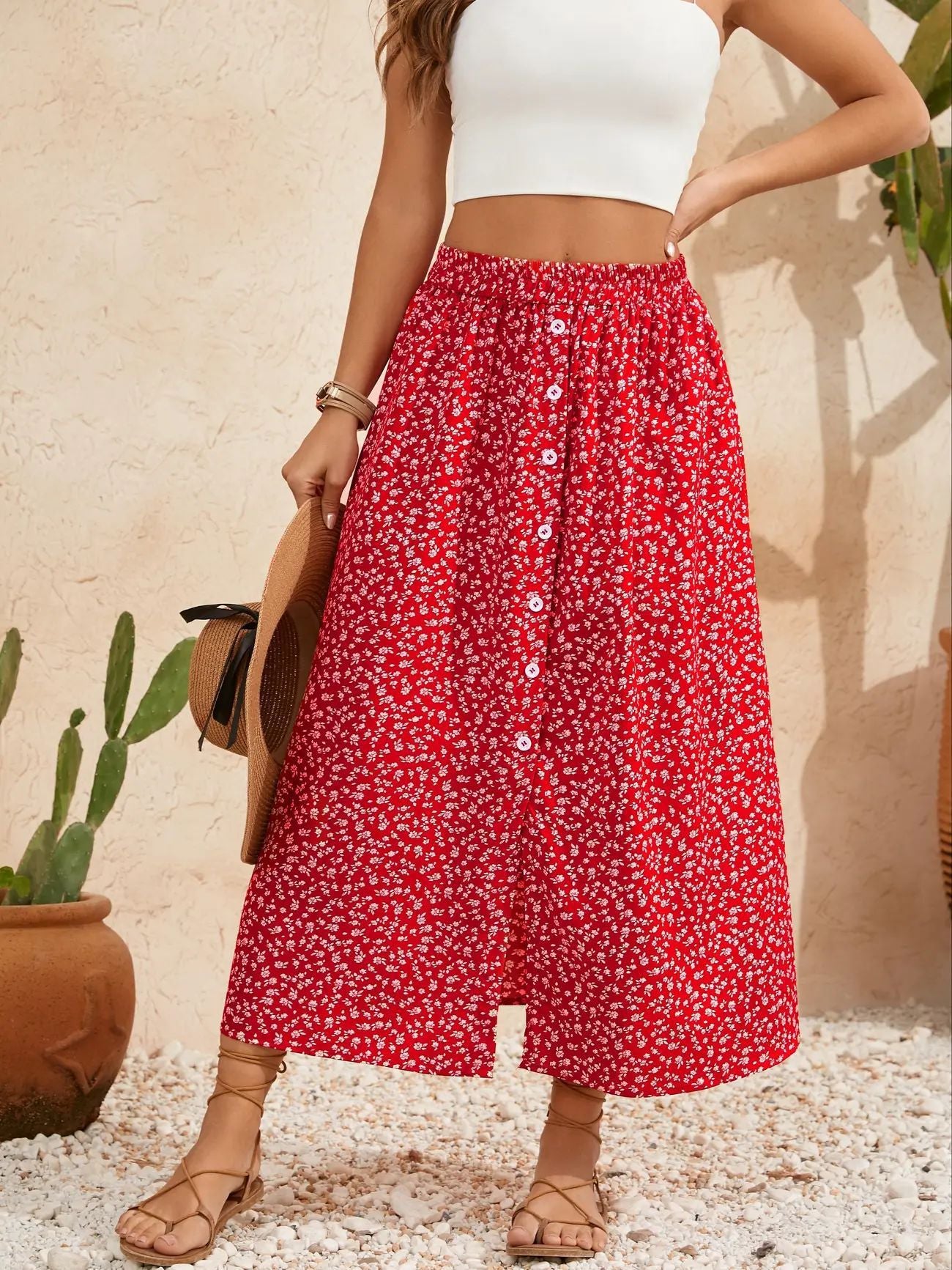 A-Line Skirt with Self-Tie and Embroidery Design for Summer Style