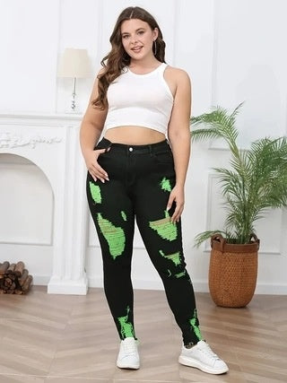 Denim Trousers with Ripped Contrast Colors for Street Fashion Style