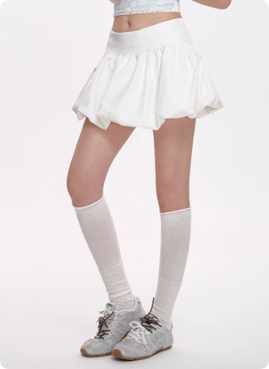 High Waist Slimming Puffy Skirt with Chic Knit Fabric Design