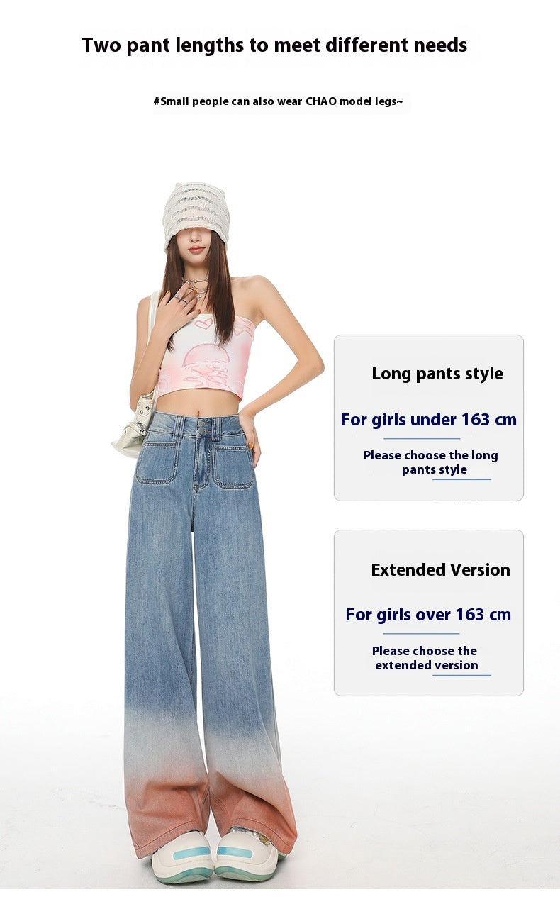 High Waist Wide Leg Jeans with Retro Blue Gradient Style