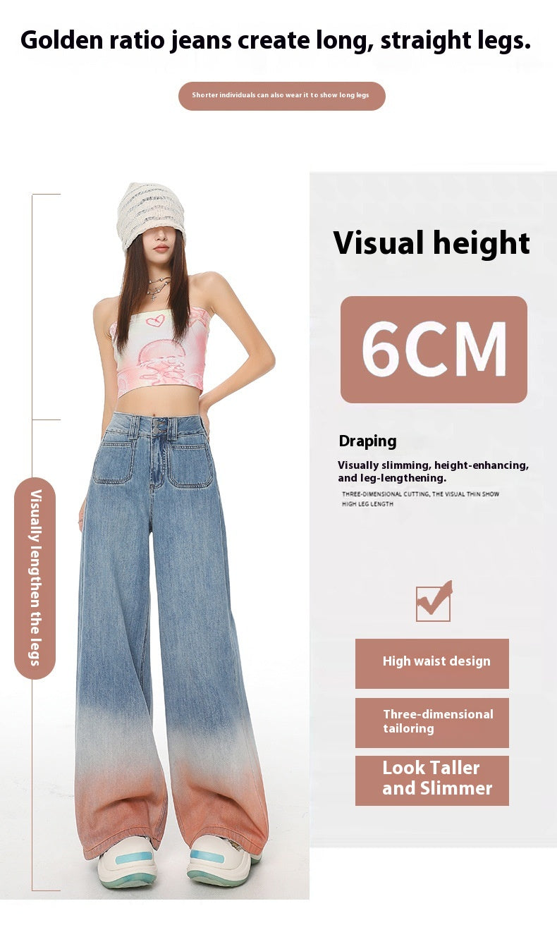 High Waist Wide Leg Jeans with Retro Blue Gradient Style
