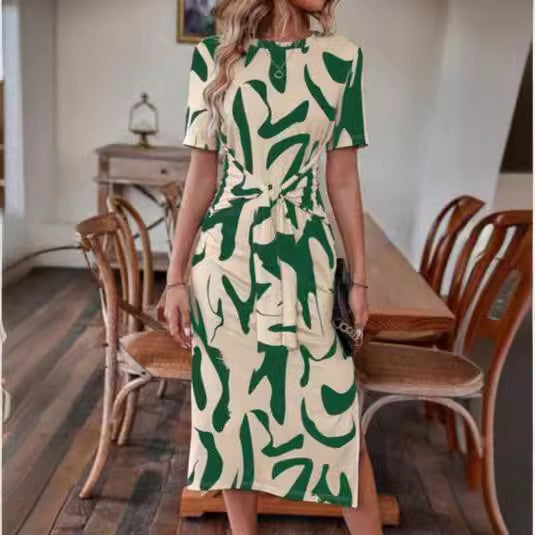 Printed Short-sleeved Dress with Casual Japanese Style