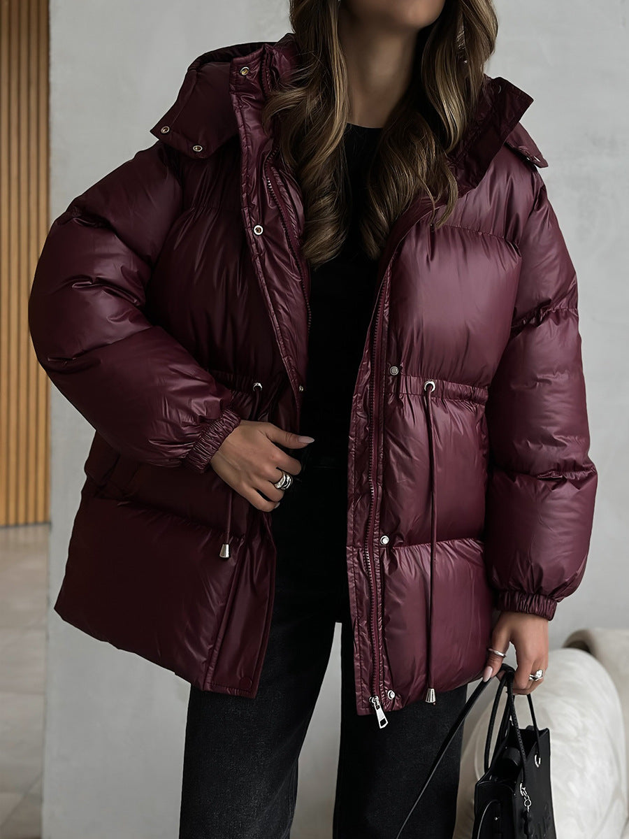 Slim-fit Drawstring Hooded Jacket with Comfortable Thermal Padding