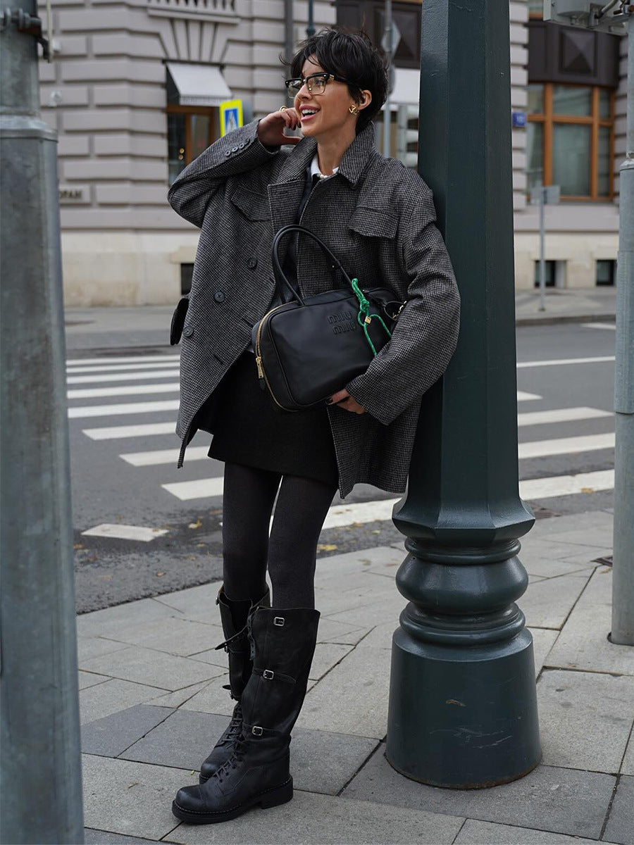 Mid-length Double-breasted Coat with Classic British Style