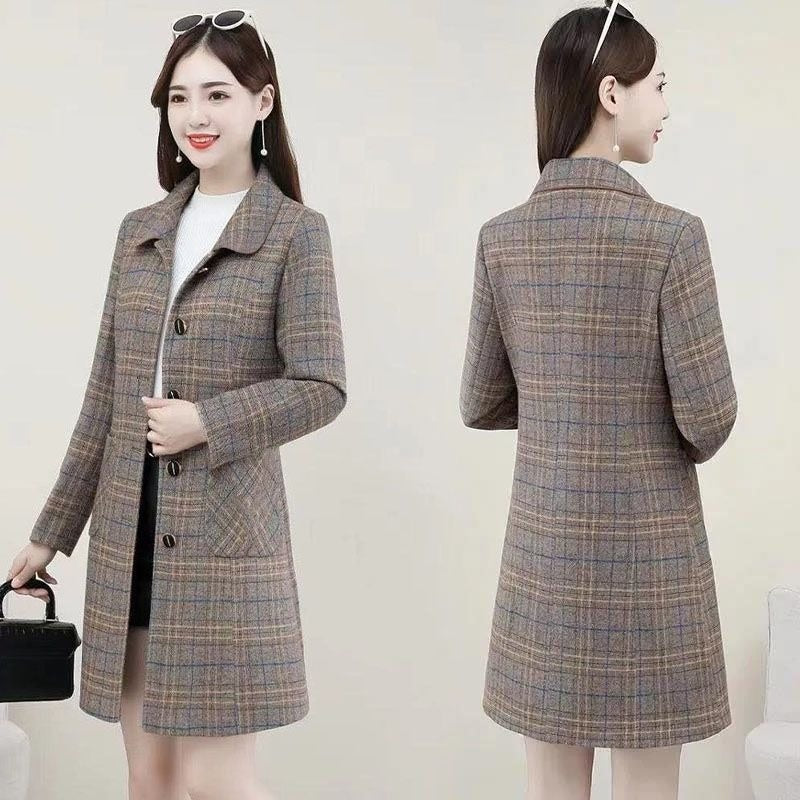 Plaid Woolen Coat with Casual Japanese Style for Autumn Wear