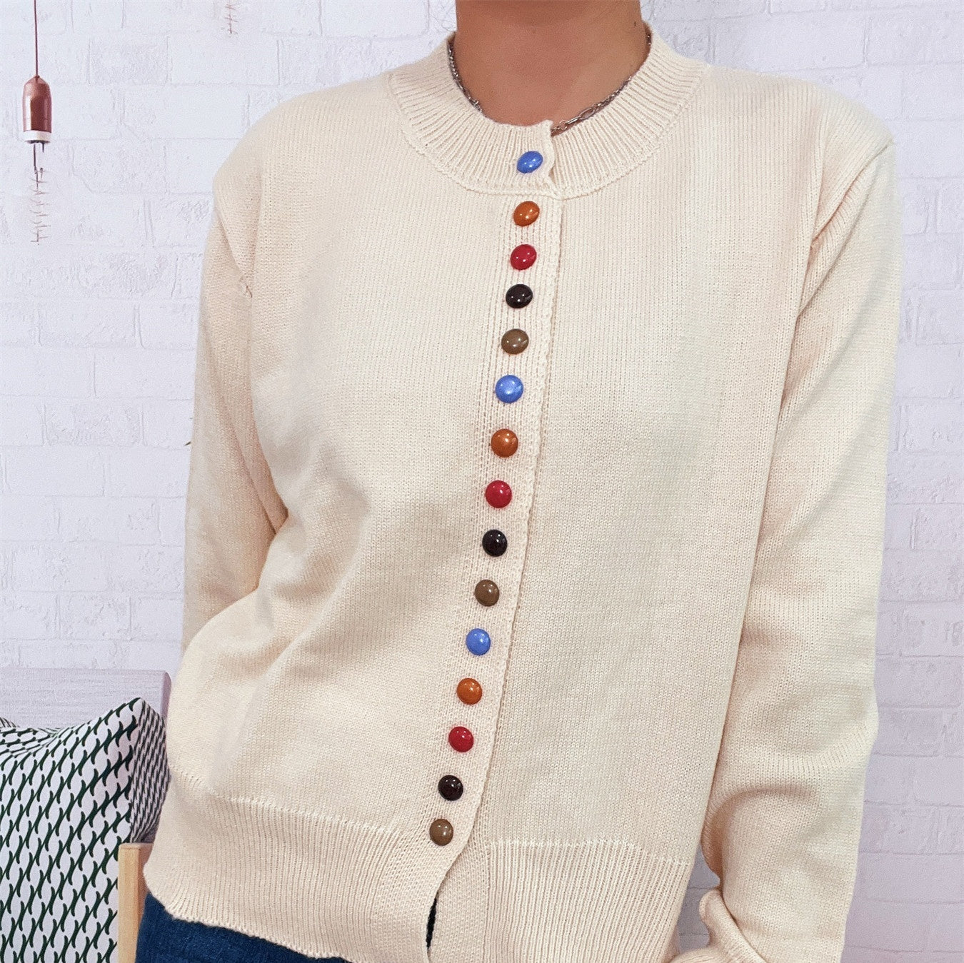 Simple Commute Color Button Single-breasted Knitted Cardigan Sweater Coat