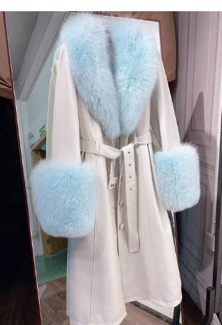 Slim-fit Leather Sheepskin Coat with Luxurious Fox Fur Lining