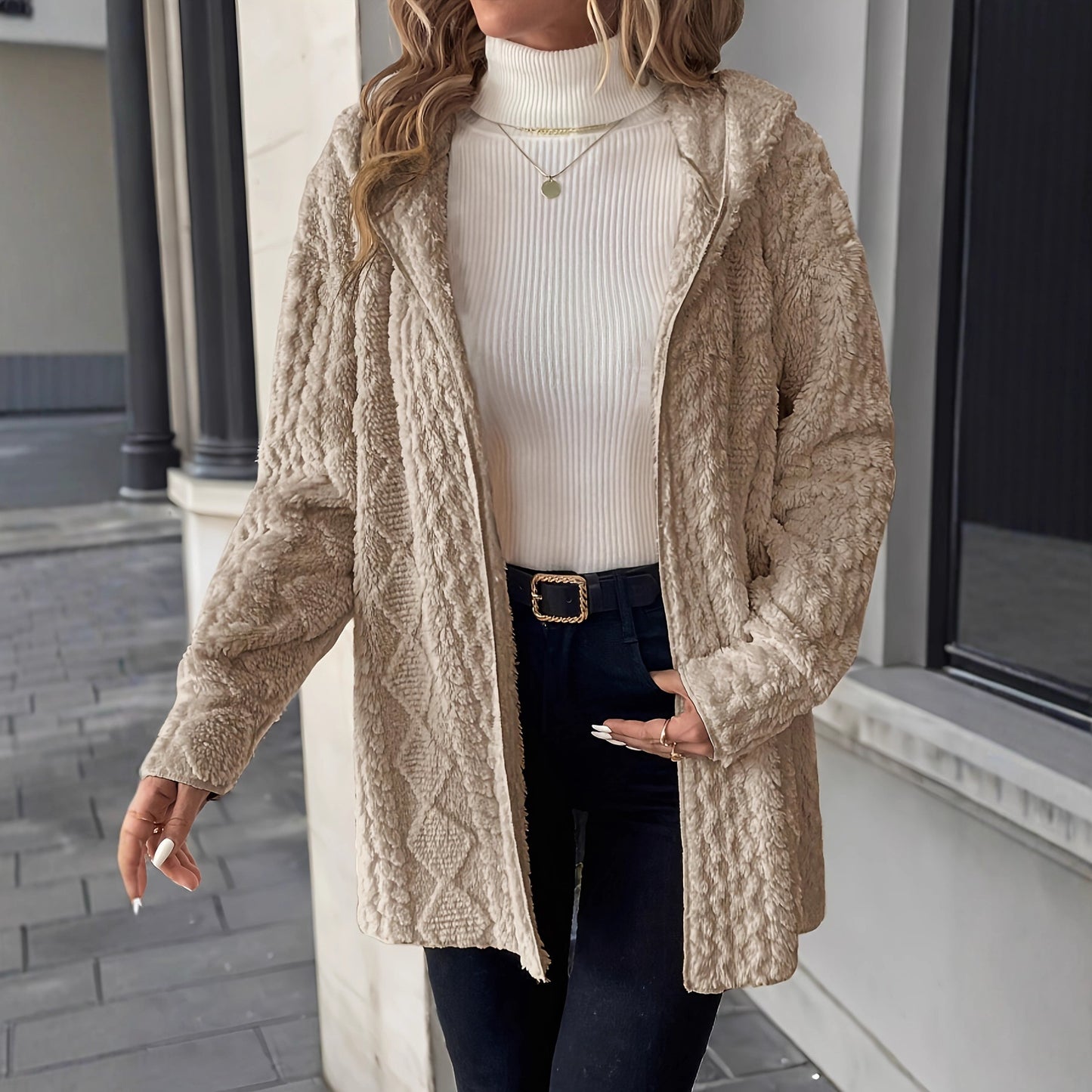 Casual Solid Color Hooded Zipper Jacket with Loose Fit Style