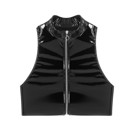 Sexy Leather Vest with Backless Shoulder Strap Style Design