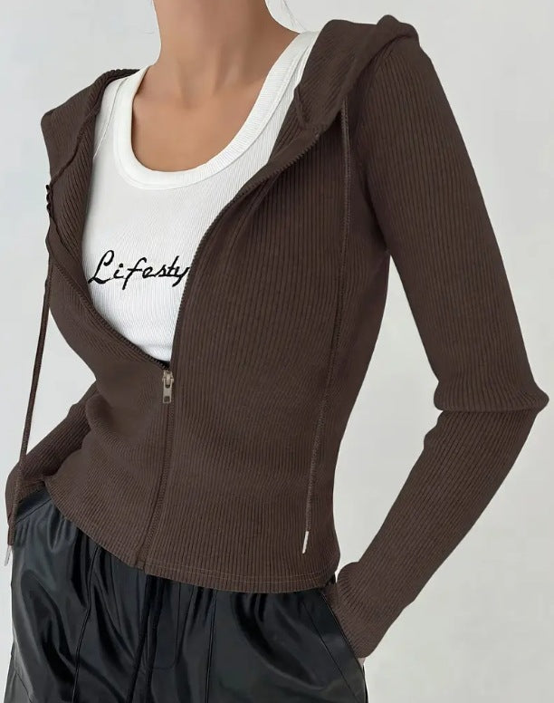 Slim-fit Zipper Hooded Jacket Coat with Casual Cardigan Style