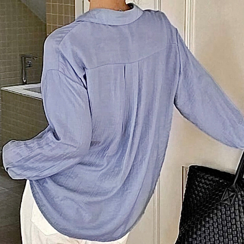 Blue Long Sleeved Shirt with Lace-up Cardigan Style