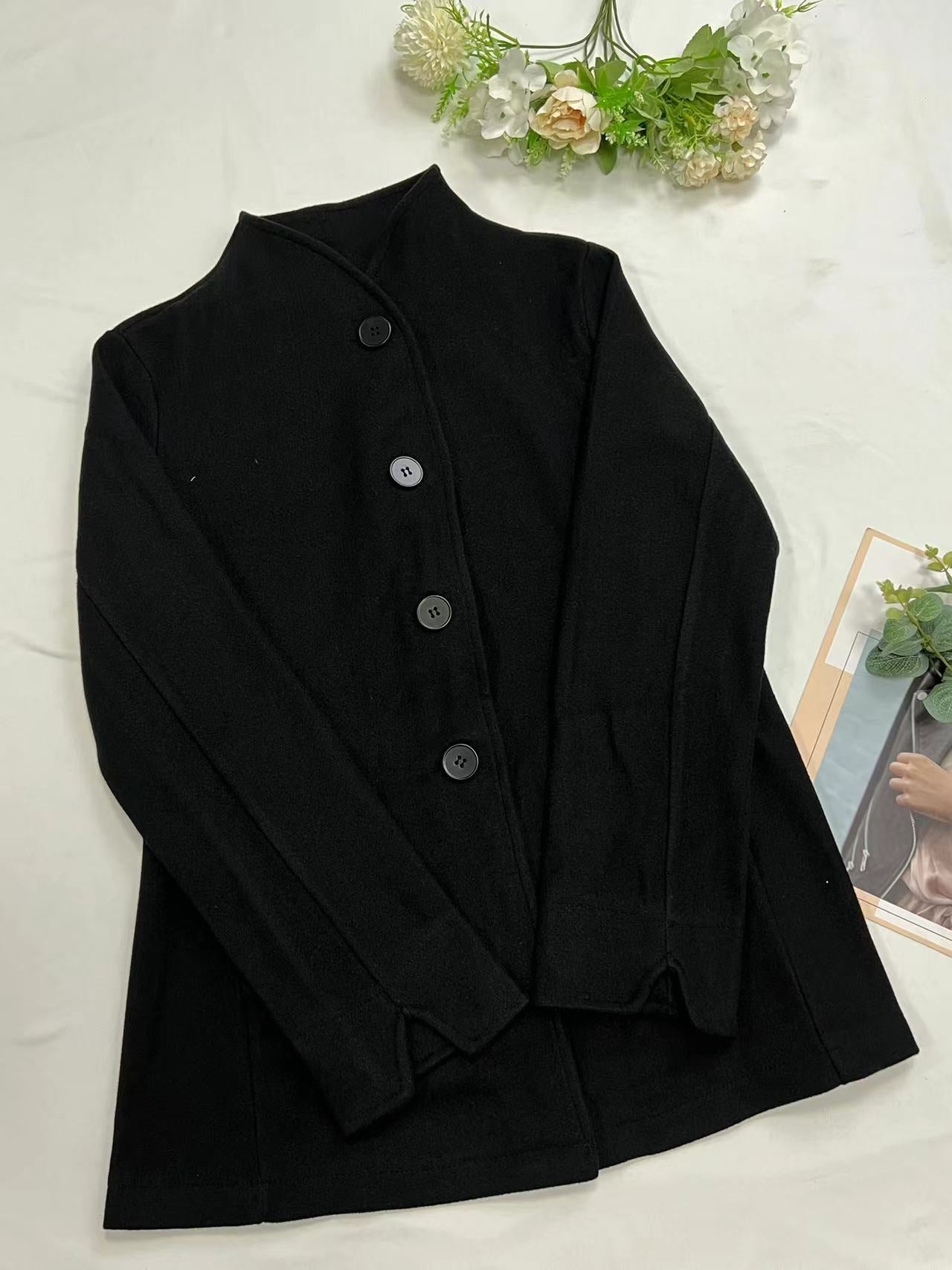 Minimalist Long Sleeve Lapel Button Slim-fit Woolen Coat