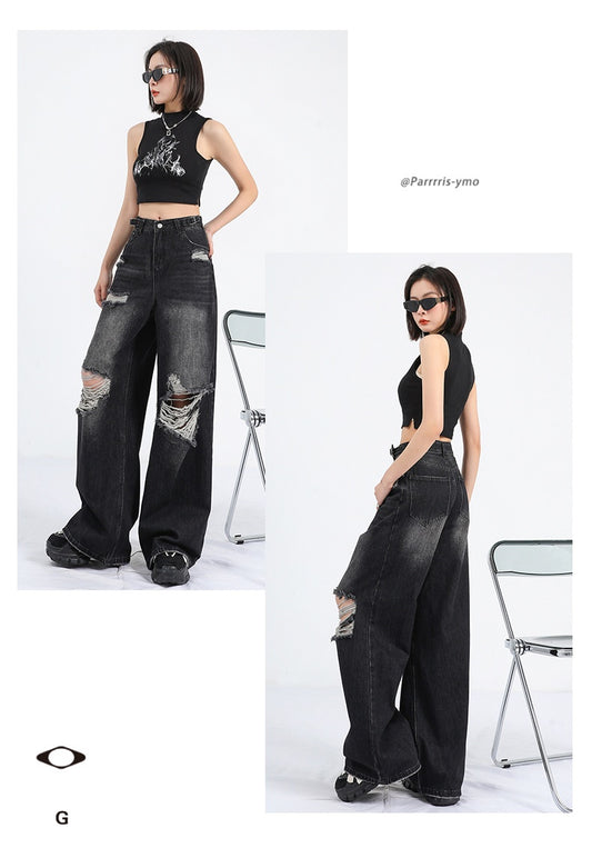 Straight Loose Wide Leg Pants with High Waist Design