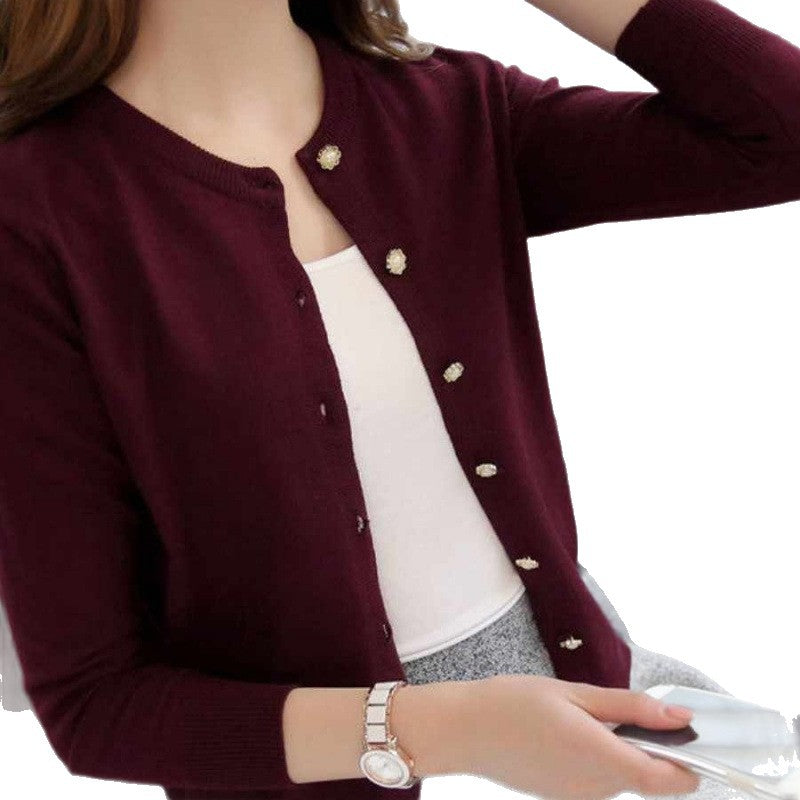 Knitted Cardigan with Long Sleeve and Round Neck Design