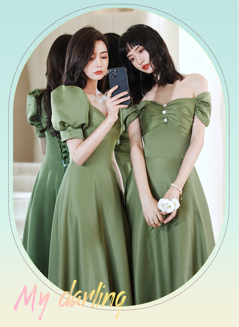 Avocado Green Satin Bridesmaid Dress for Spring Events