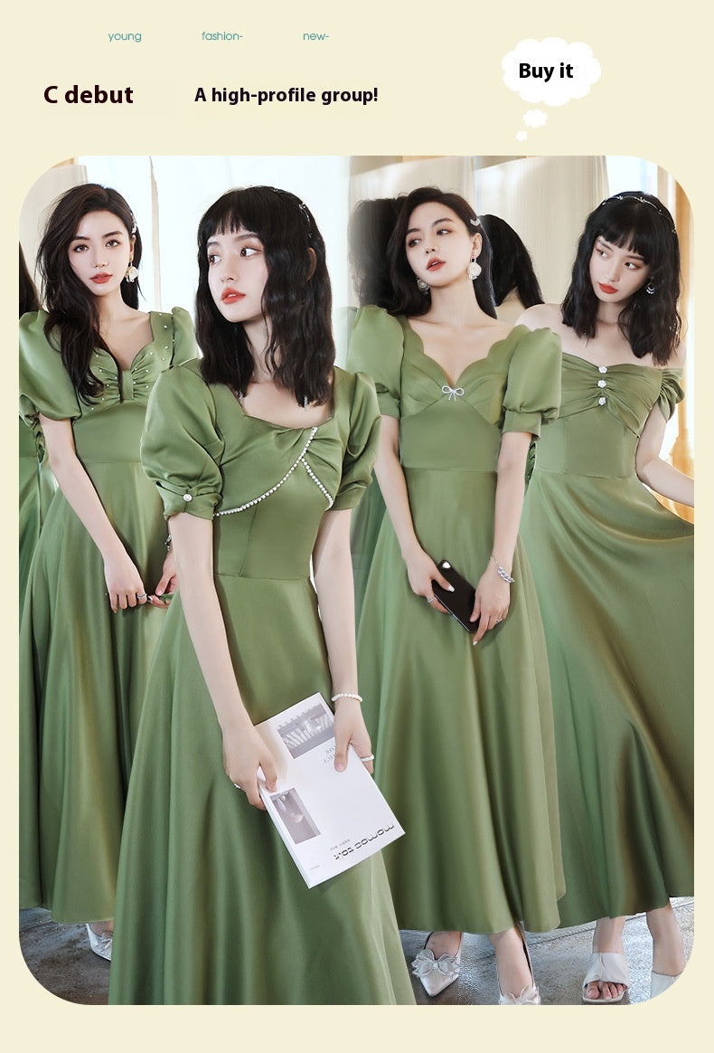 Avocado Green Satin Bridesmaid Dress for Spring Events