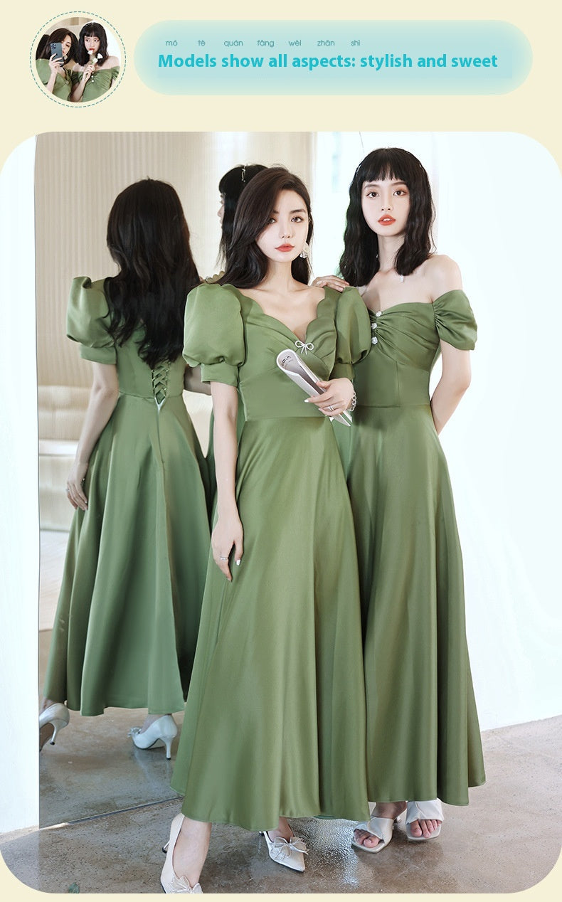 Avocado Green Satin Bridesmaid Dress for Spring Events