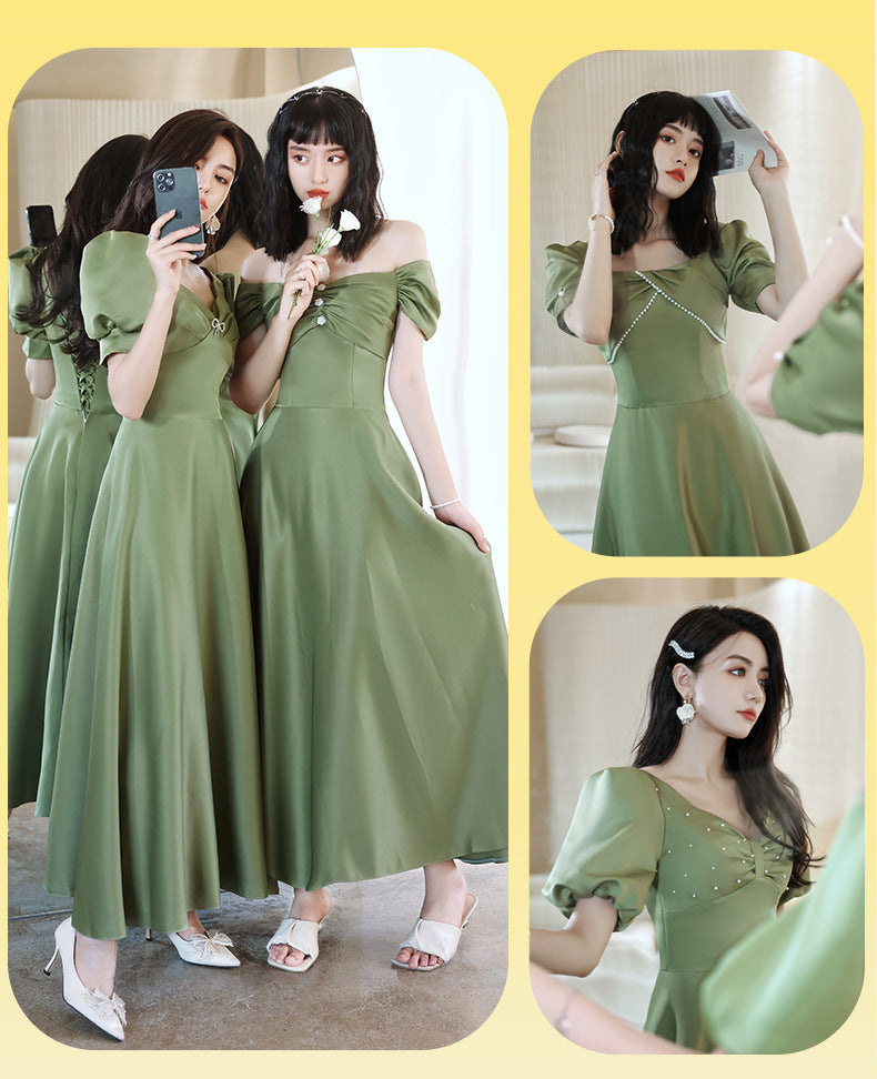Avocado Green Satin Bridesmaid Dress for Spring Events