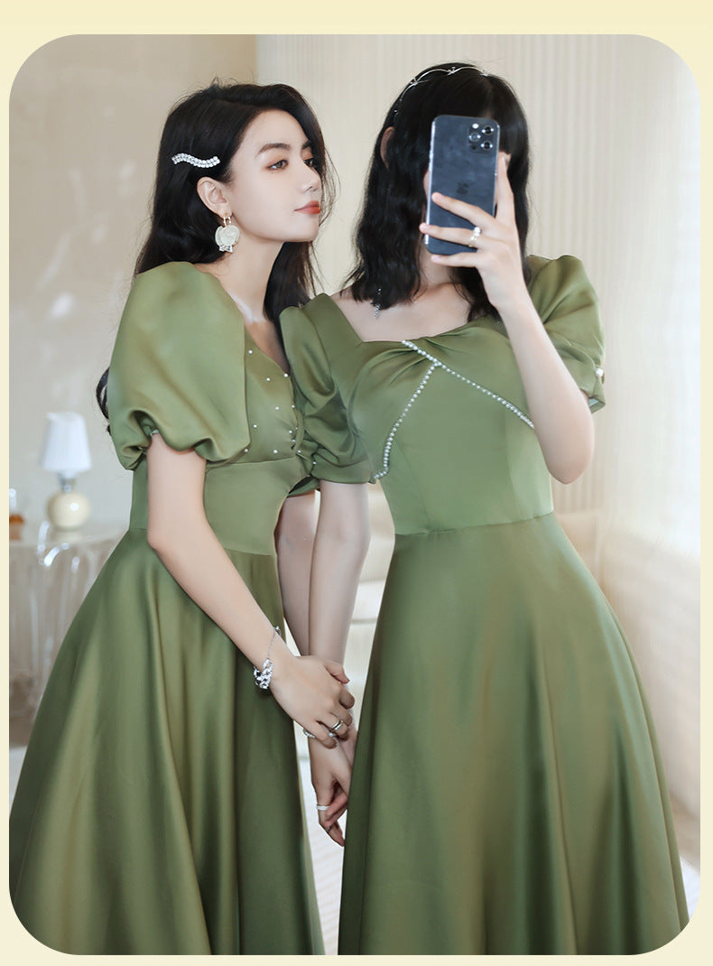 Avocado Green Satin Bridesmaid Dress for Spring Events
