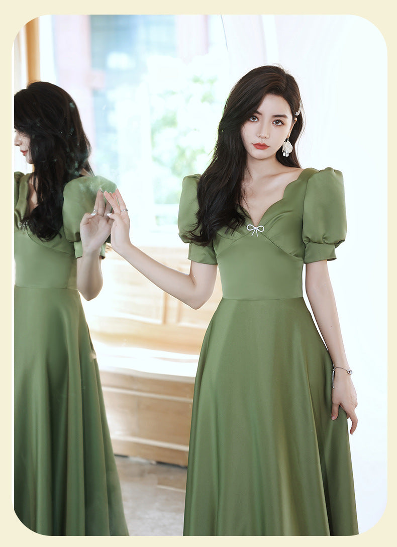 Avocado Green Satin Bridesmaid Dress for Spring Events