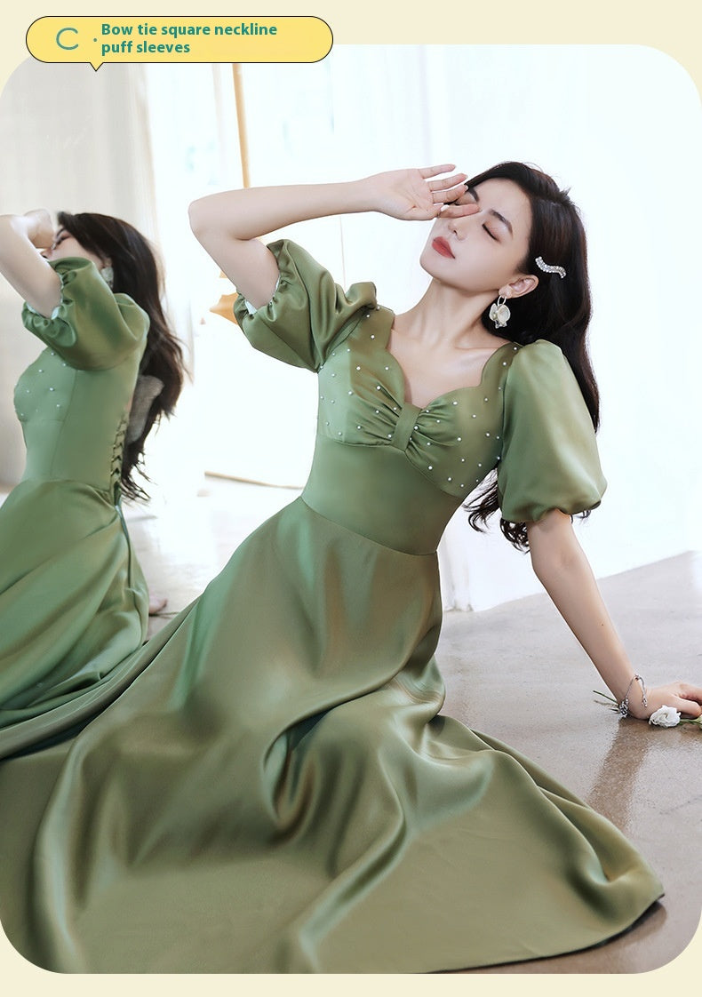 Avocado Green Satin Bridesmaid Dress for Spring Events