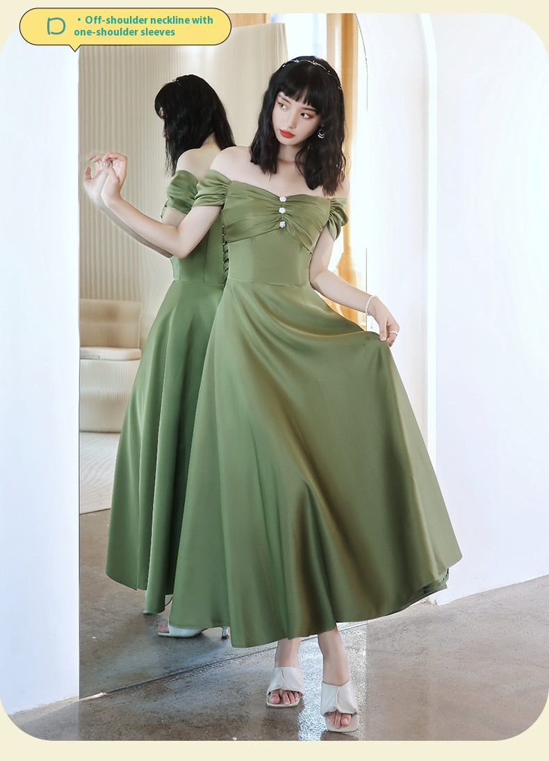 Avocado Green Satin Bridesmaid Dress for Spring Events