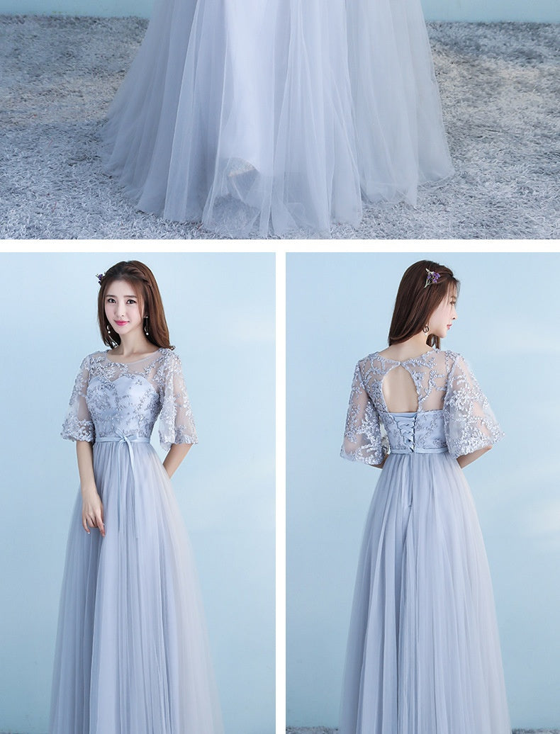 Long Bridesmaid Blue Dress with Adjustable Shoulder Straps