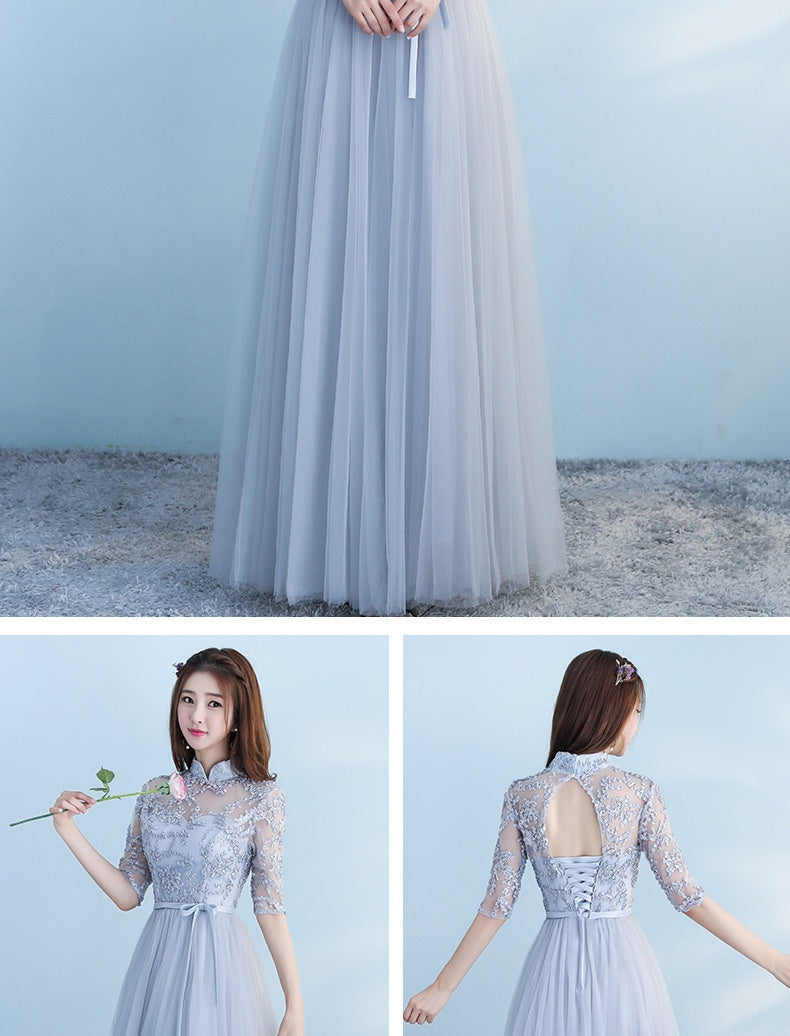 Long Bridesmaid Blue Dress with Adjustable Shoulder Straps