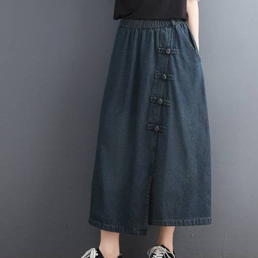Artistic Retro Denim Skirt with Button Detail for Chic Looks