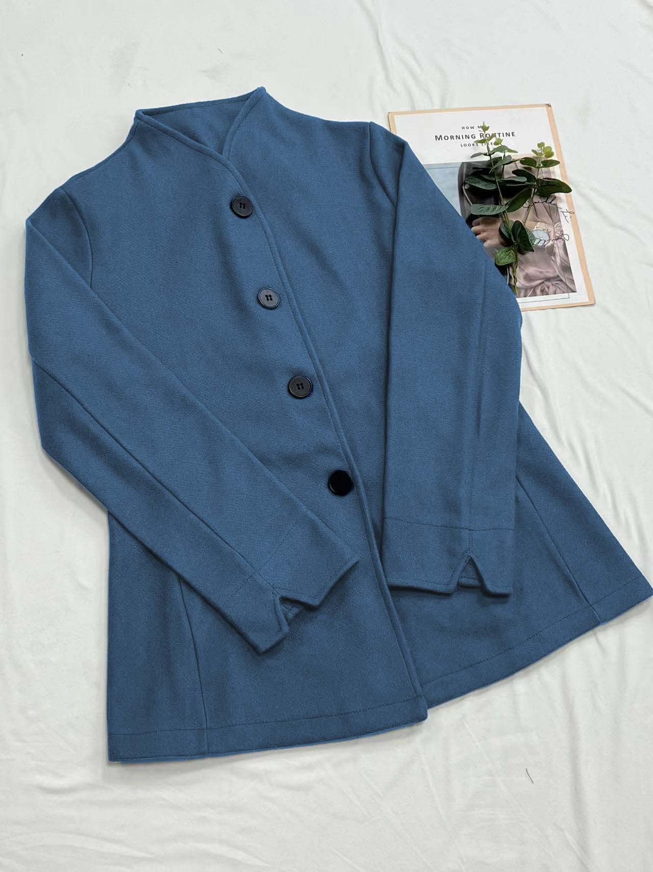 Minimalist Long Sleeve Lapel Button Slim-fit Woolen Coat