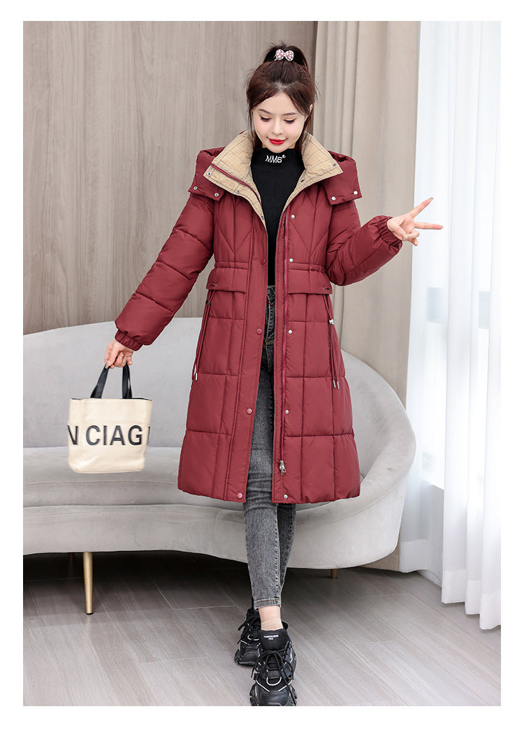Mid-length Slimming Cotton Coat with Cinched Style and Pockets