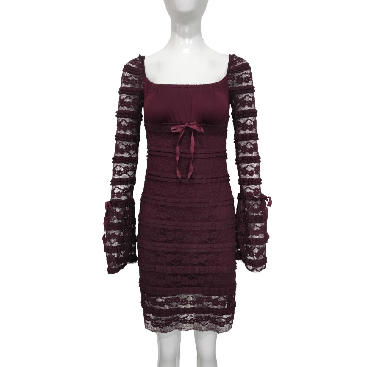 Lace Dress with Bell Sleeves and Square Collar for Stunning Style
