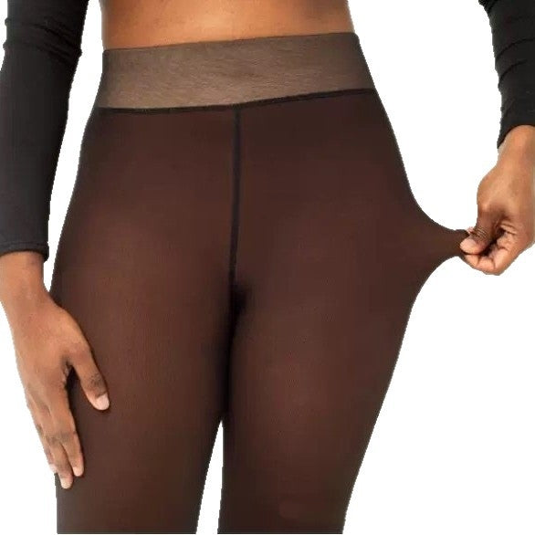 One-line True See-through Leggings with Fleece-lined Warmth