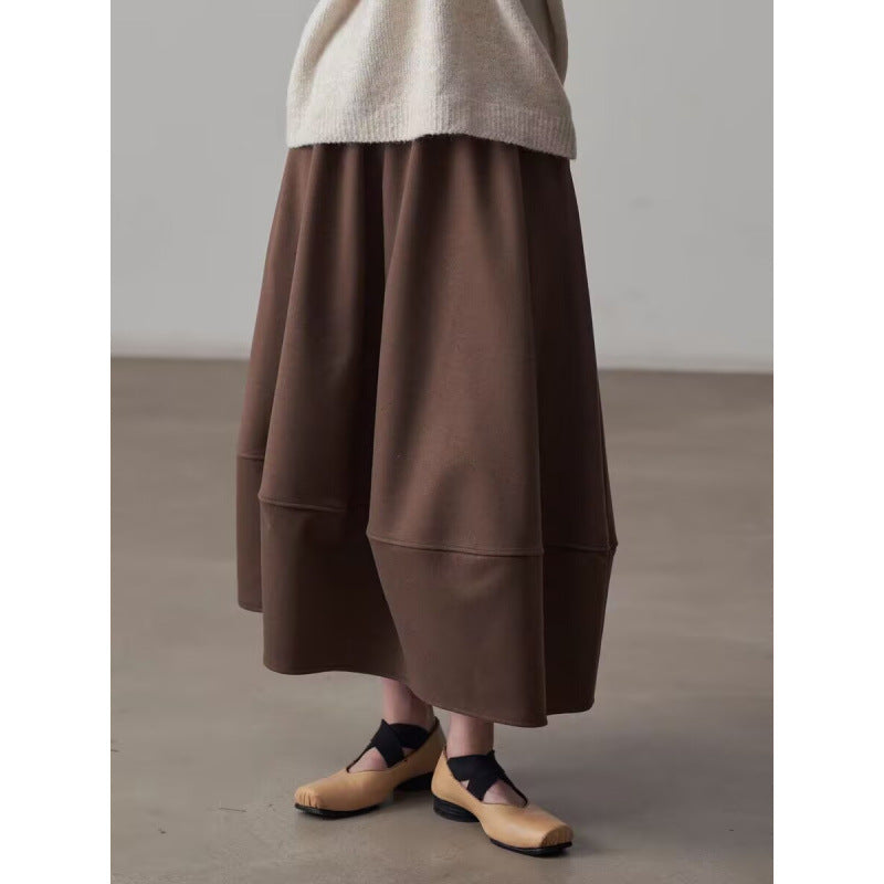 Commuter Woolen Solid Color Skirt with High Elasticity Comfort