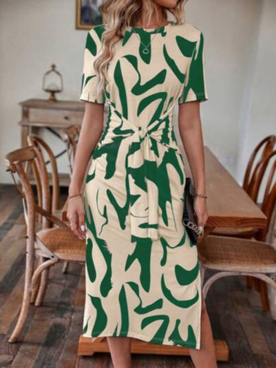 Printed Short-sleeved Dress with Casual Japanese Style