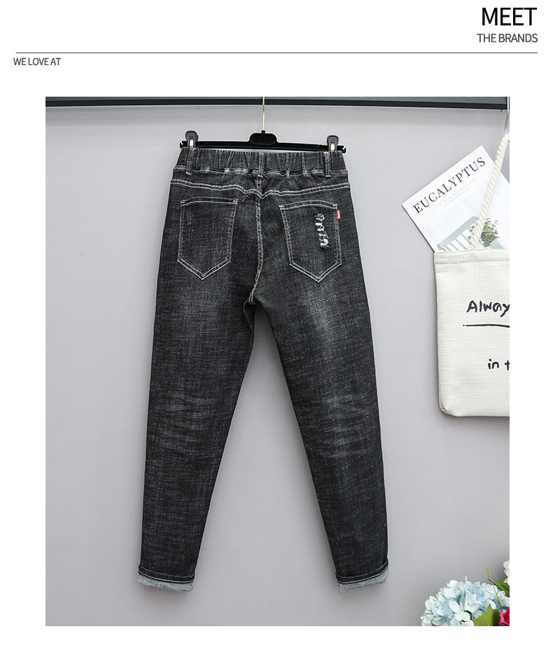 Plus Size Stretch High Waist Jeans with Cropped Denim Style